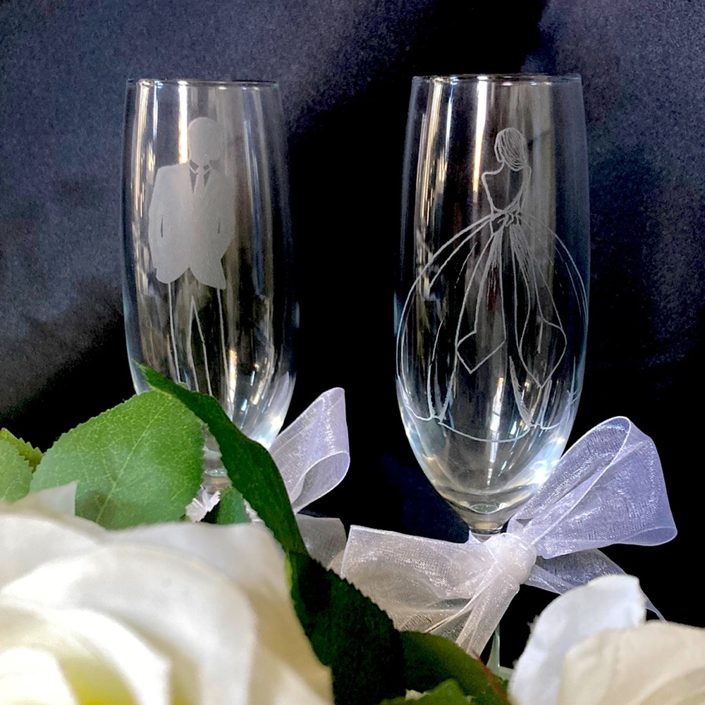 Pair of one of a kind wedding flutes